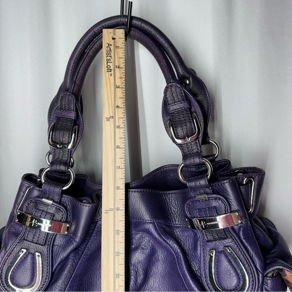 B. Makowsky Purple Pebbled Leather Satchel Cheetah Lining EUC - Picture 16 of 16